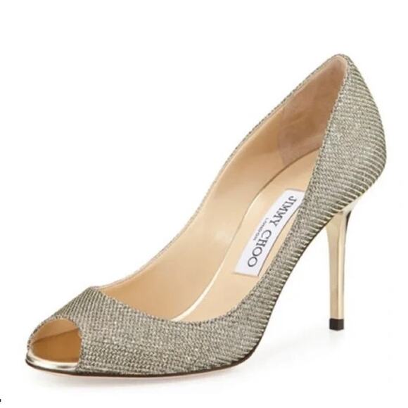 Jimmy Choo Evelyn Glitter Lame Slip On Stilettos Heel Pump Silver Women's 39.5/9 - Picture 1 of 9